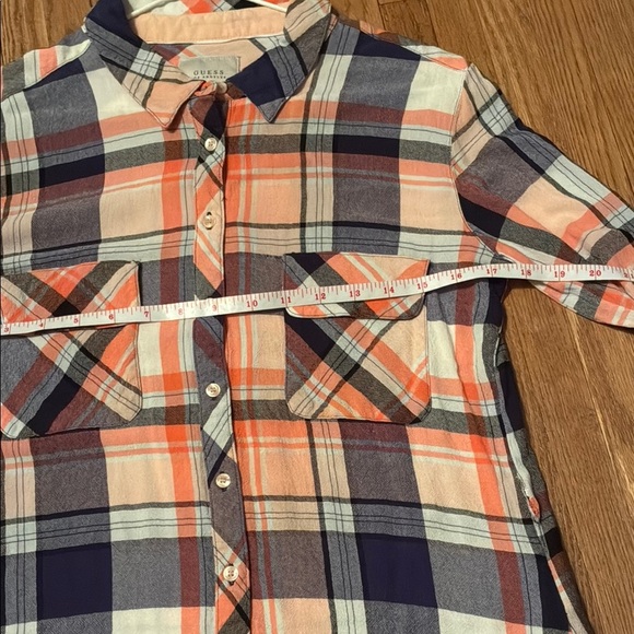 Guess Plaid Button-Up Blouse - Navy and Orange - Picture 14 of 16